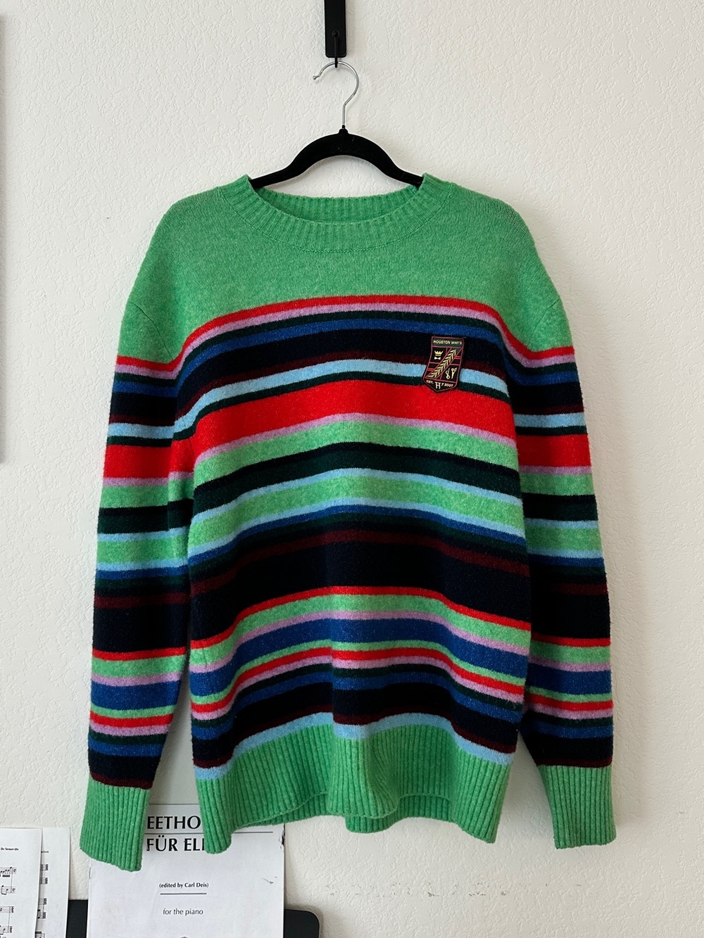 🟢🔴 Houston White x Target Striped Crewneck Sweater — Crest Patch — Men’s M